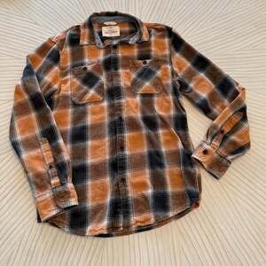 Urban Pipeline Men's Orange Plaid Flannel Button Down Shirt